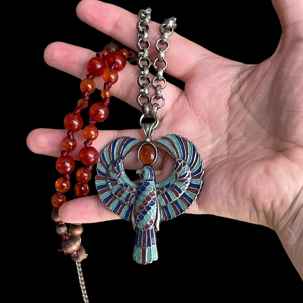 Egyptian revival god of the sky Falcon of Horus necklace - Picture 2 of 9